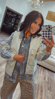 Distressed Denim and Beige Jacket
