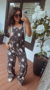 Chic Charcoal and Floral Jumpsuit