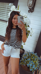 Mica Denim White Raw Hem High Rise Shorts
