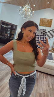 Chic Olive Knit Crop Tank