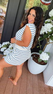 Ultra Soft Blue and Ivory Stripe Romper