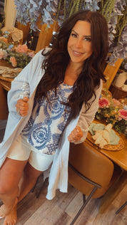 Chic Luxe Blue Knit Cardi