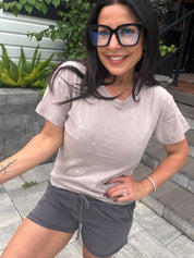 Ultra Soft Light Brown Acid Wash Short Sleeve Top