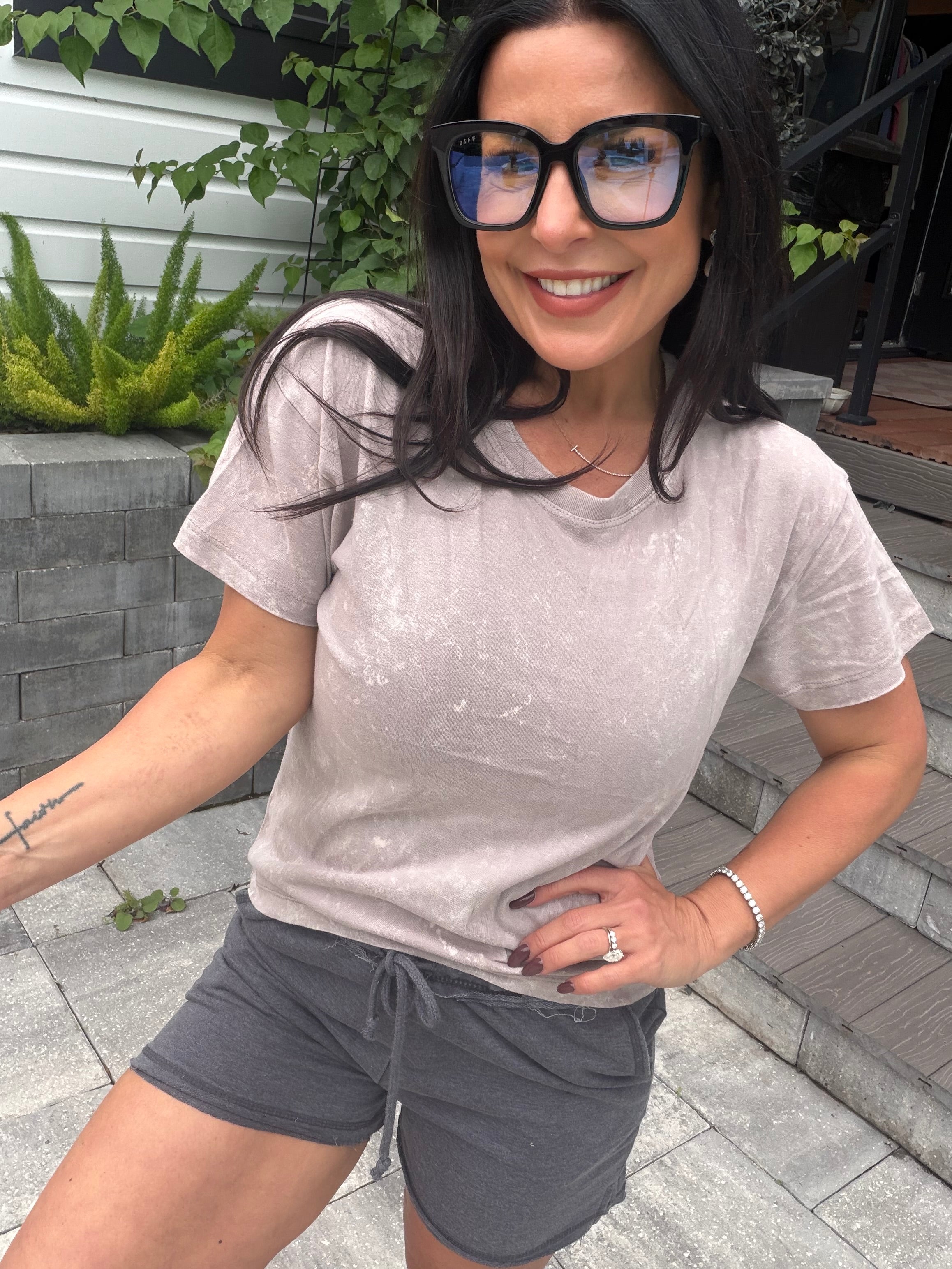 Ultra Soft Light Brown Acid Wash Short Sleeve Top