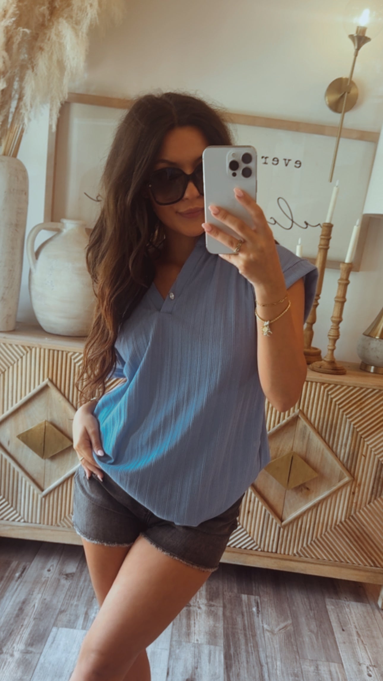 Light Blue Textured Lightweight Top