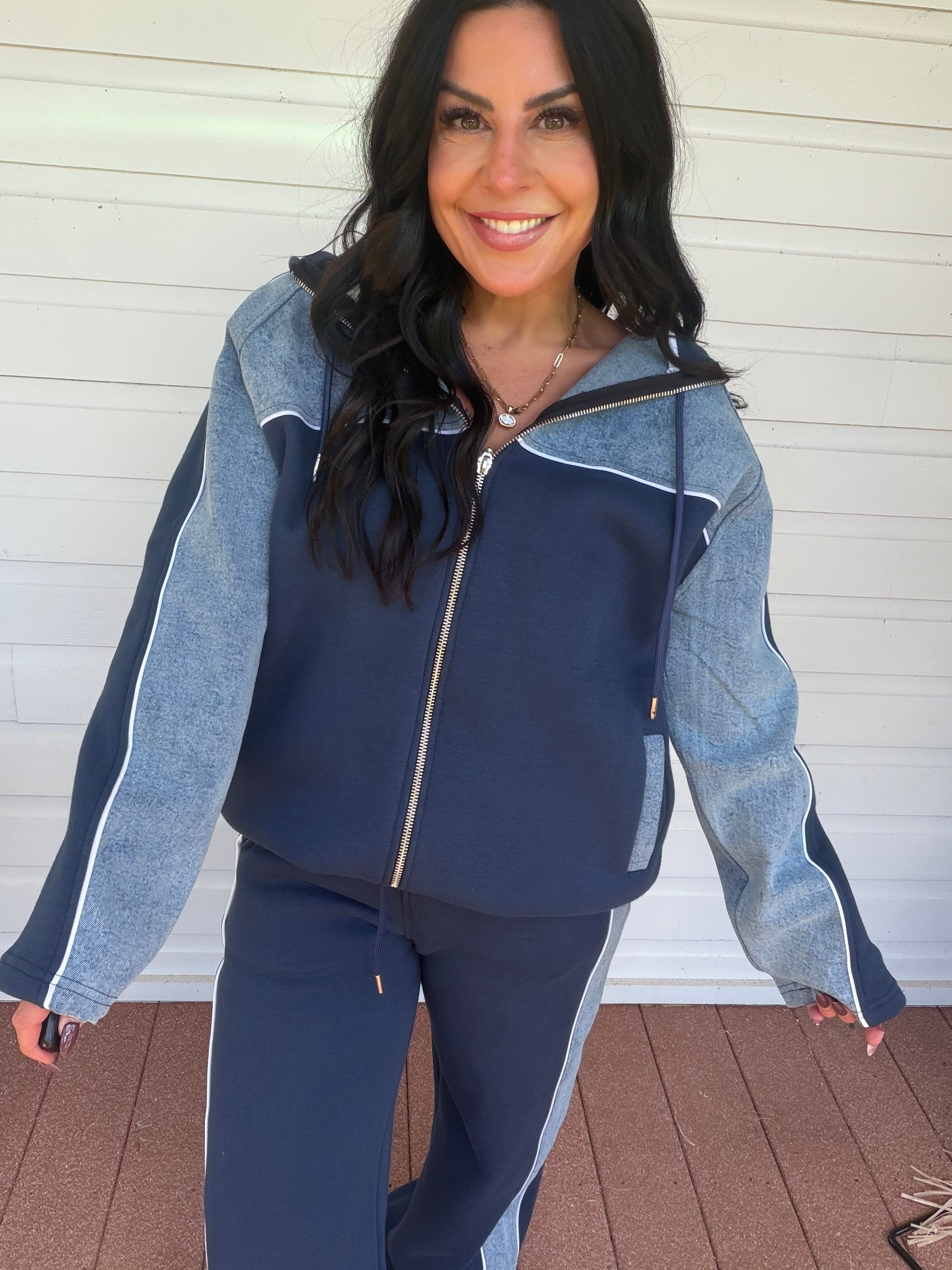 Denim and Navy Luxe Hoodie and Jogger Set