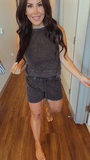 Cozy Co Black Acid Wash Knit Shorts