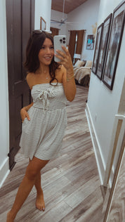 Chic Navy Stripe Strapless Romper