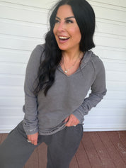 Ultra soft Loose Fit Charcoal Vneck Hoodie