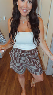 Cozy Co Espresso and White Striped Shorts