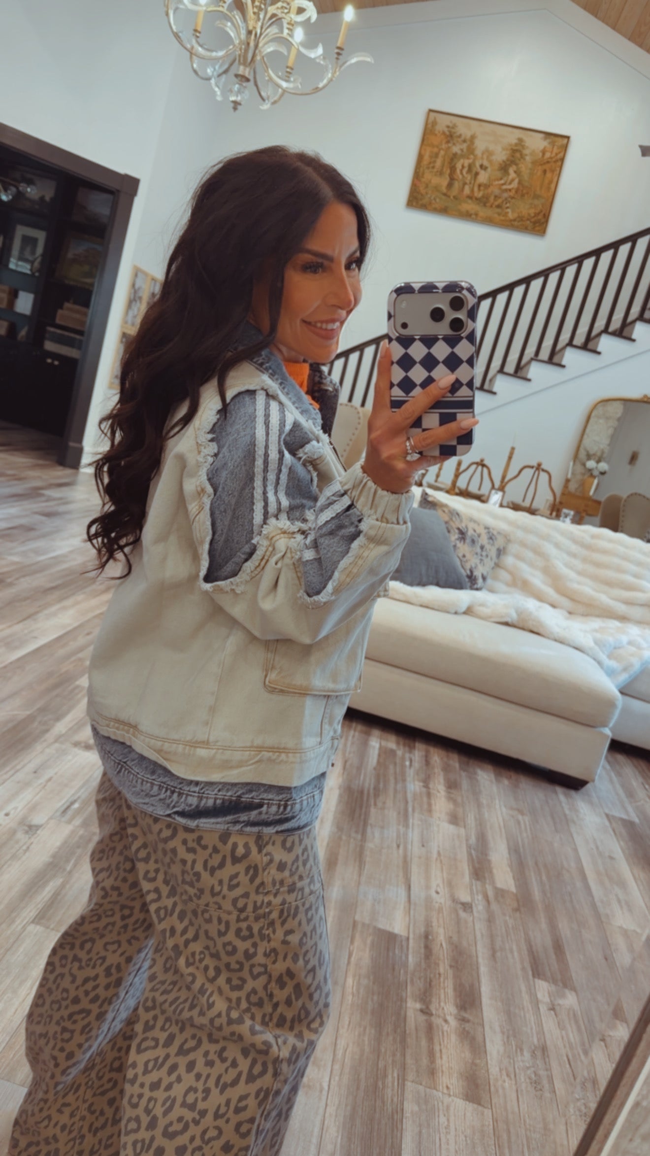 Distressed Denim and Beige Jacket