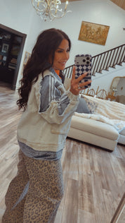 Distressed Denim and Beige Jacket