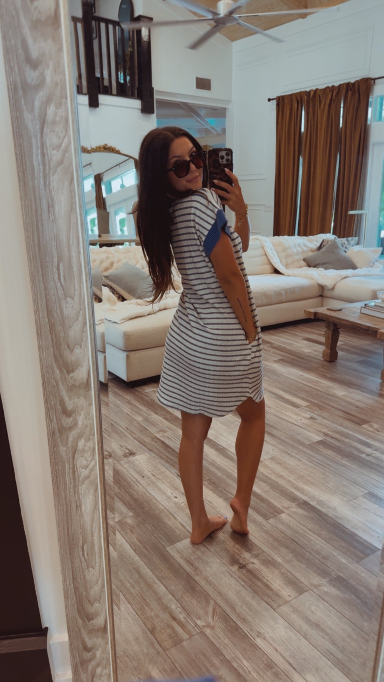 Blue and Cream Striped Tshirt Dress