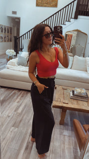 Yelete Fuschia Ribbed Deep Scoop Cropped Tank Top w/ Reversible Neckline