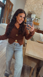 Ultra Soft Brown Gold Button Fuzzy Cardi