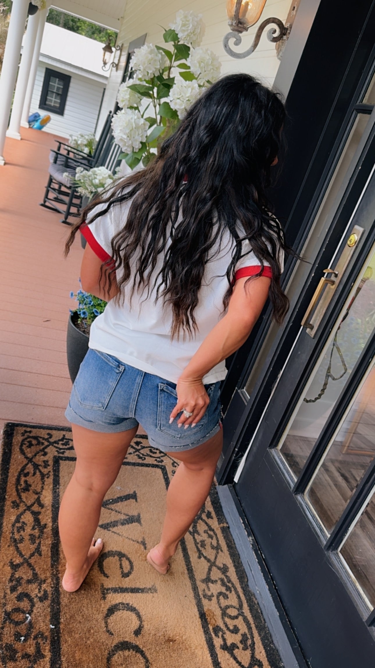 Red Sequin USA Short Sleeve Top