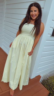 Chic Yellow  Strapless Flowy Dress
