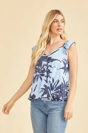 Denim and Navy Floral Sleeveless Top