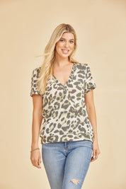 Chic Olive and Taupe Button Top