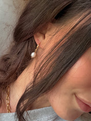 Gold and Pearl Dangle Earrings