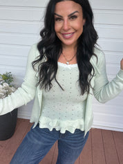 Light Green Knit Two piece Cami Tank And Sweater Top Set