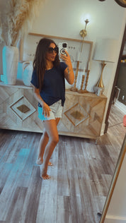 Chic Round Neck Royal Blue Top