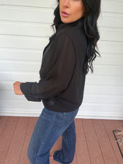 Diva Black Sparkle Long Sleeve Blouse