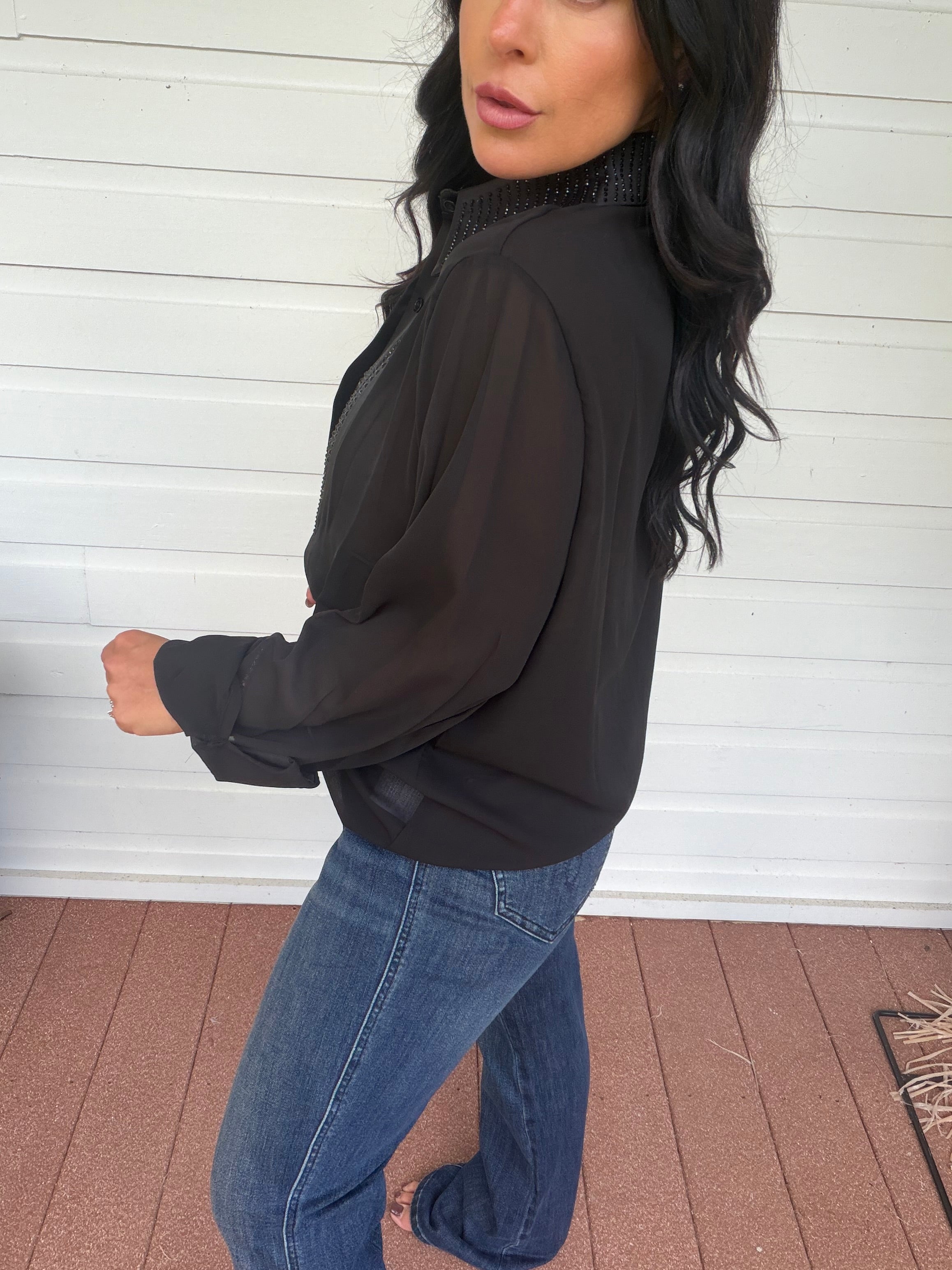 Diva Black Sparkle Long Sleeve Blouse