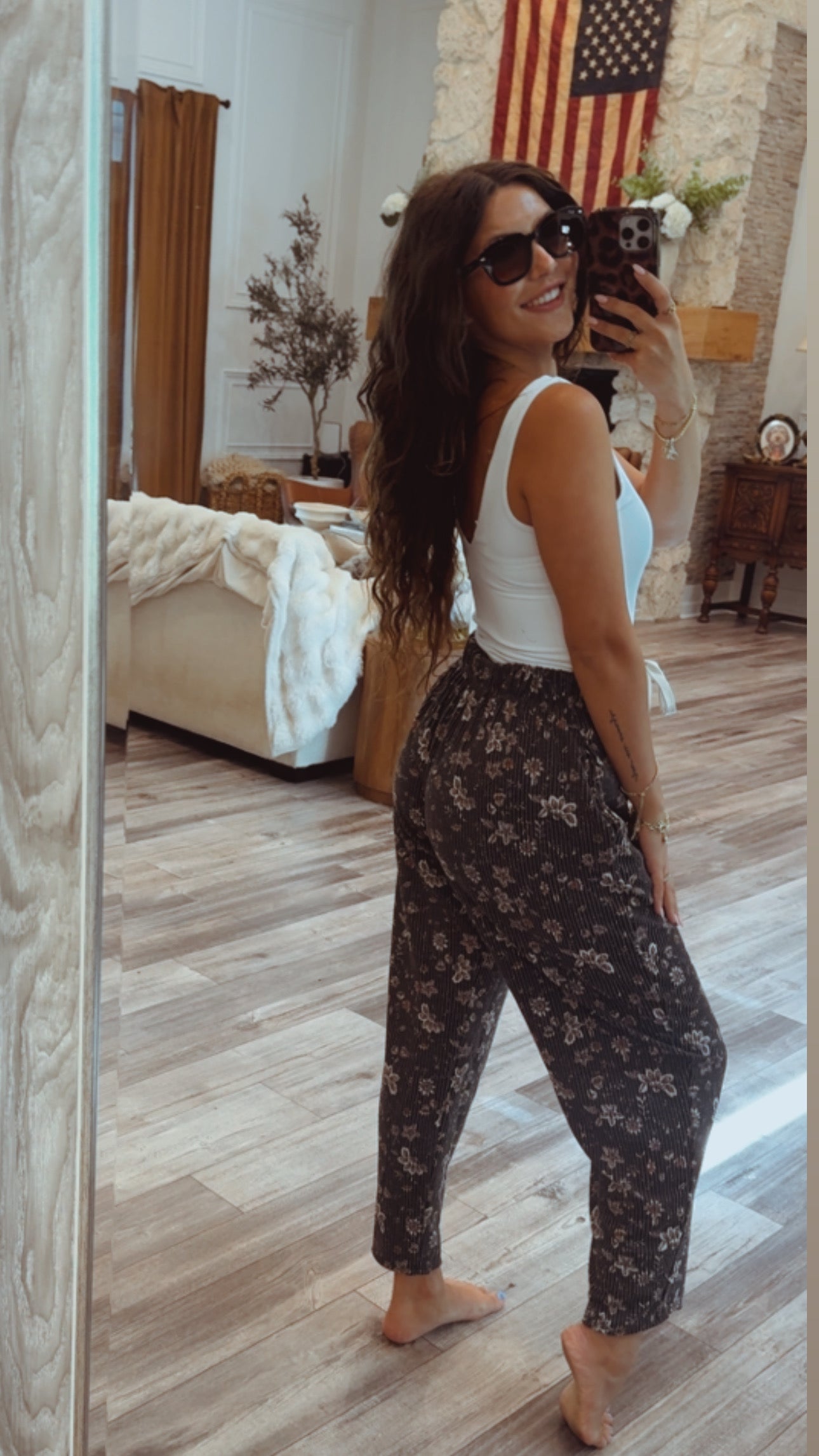 Charcoal and Floral Ribbed Lounge Pants