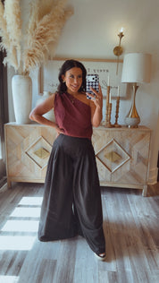 Wine Chic One Shoulder Loose Fit Blouse