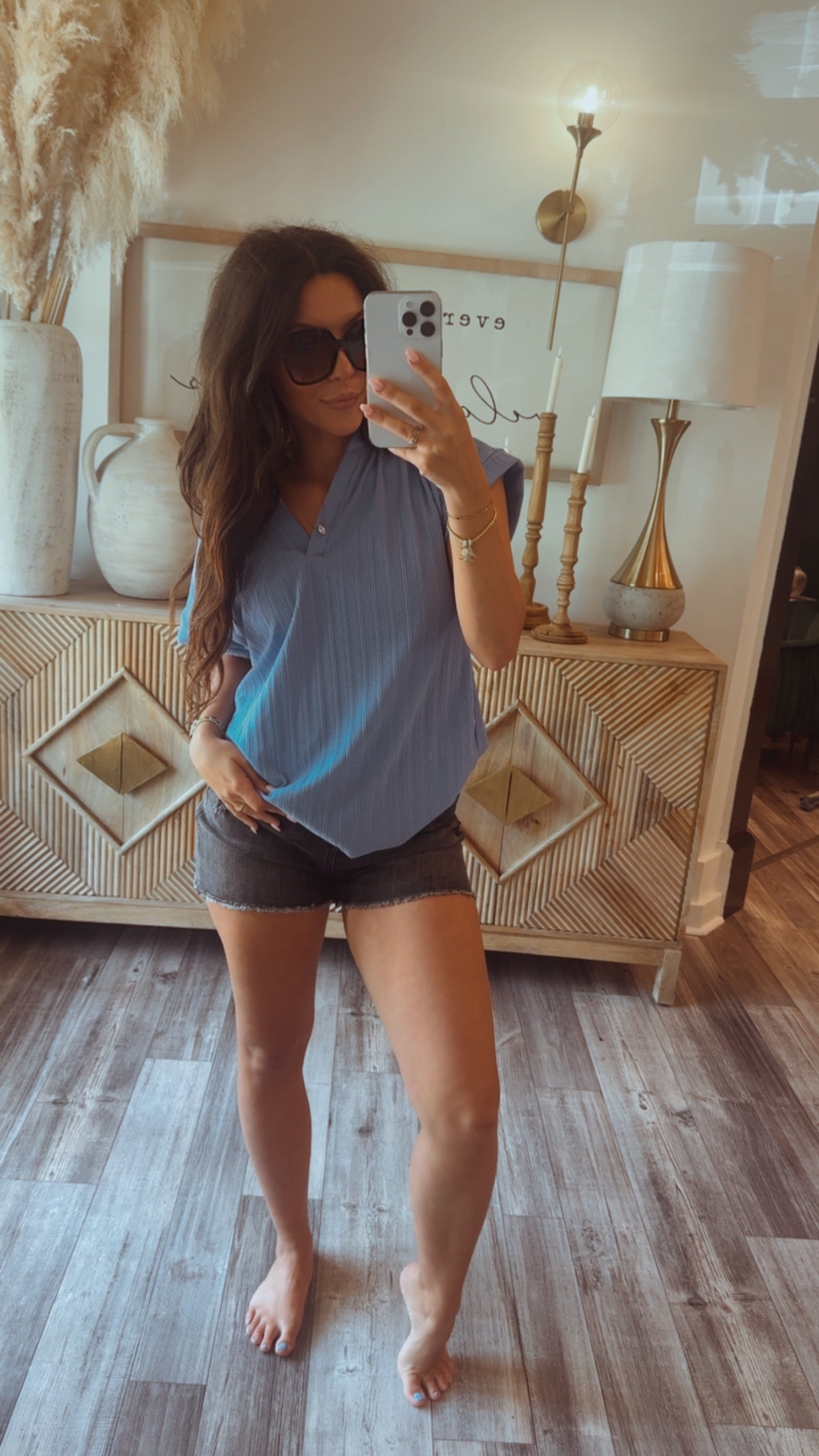 Light Blue Textured Lightweight Top