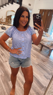 Light Blue Eyelet Lace Shoulder Top
