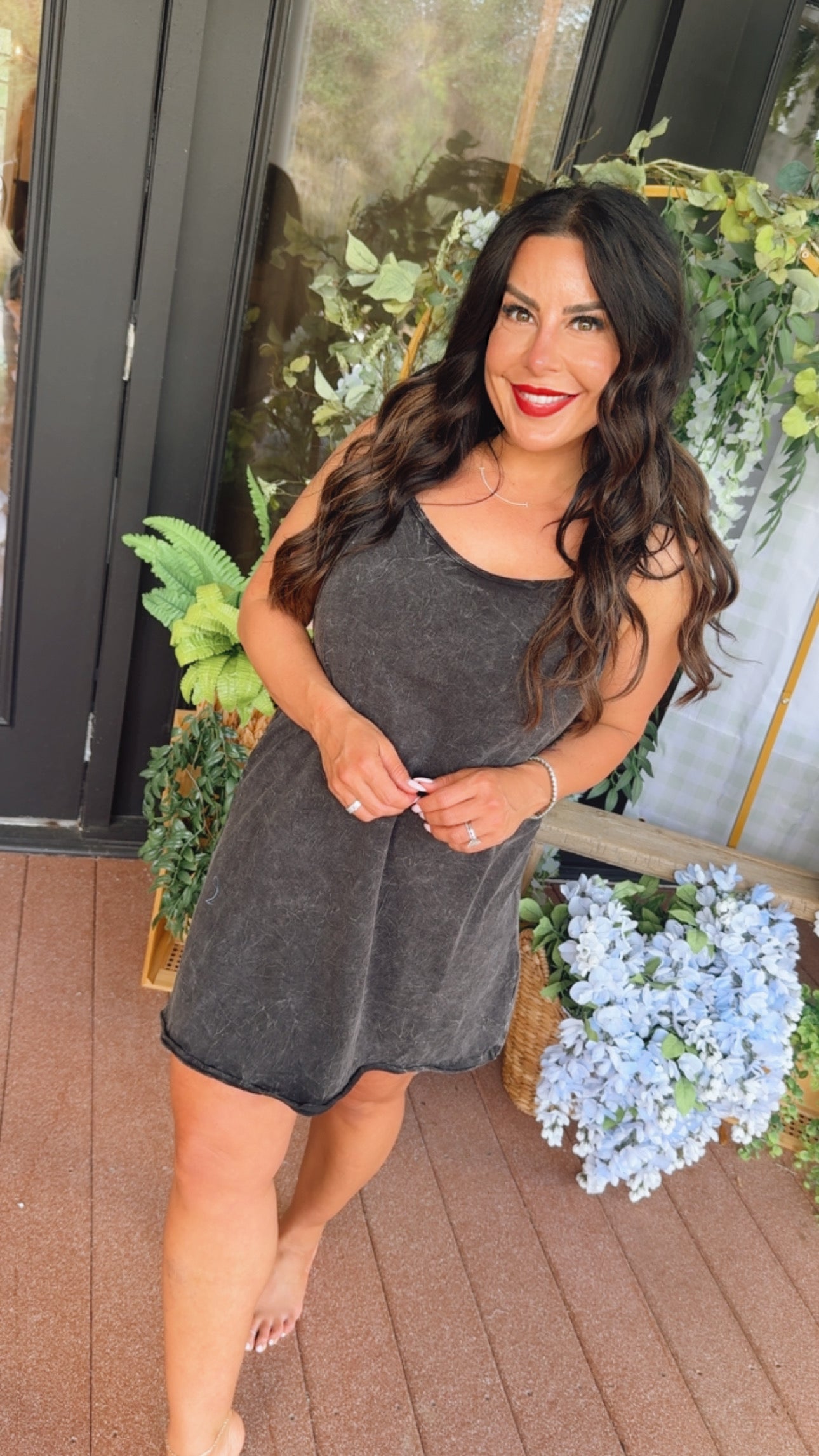 Black  Acid Wash Tank Romper Dress