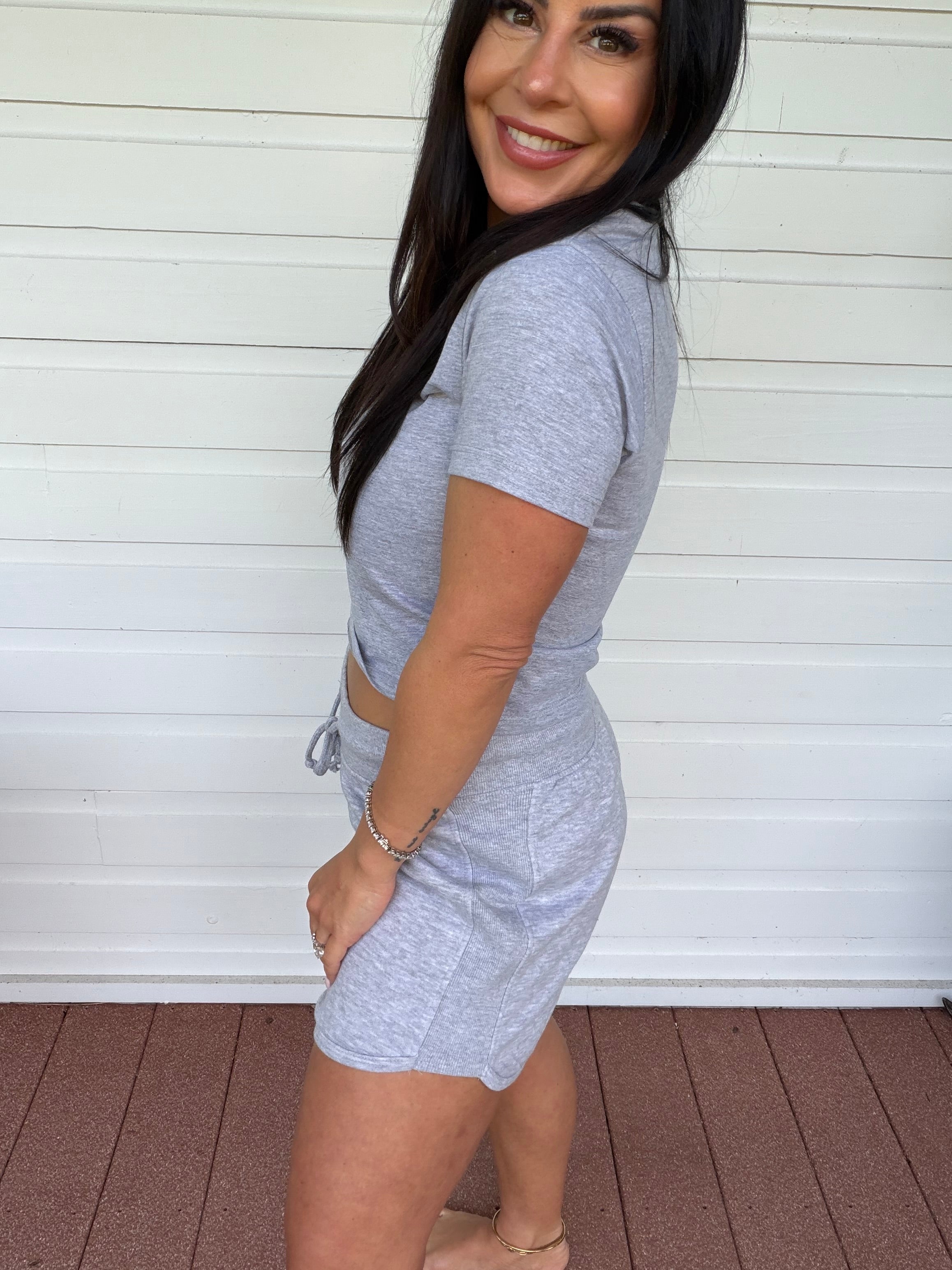 Ultra Soft Heather Grey Crop Short Sleeve Top