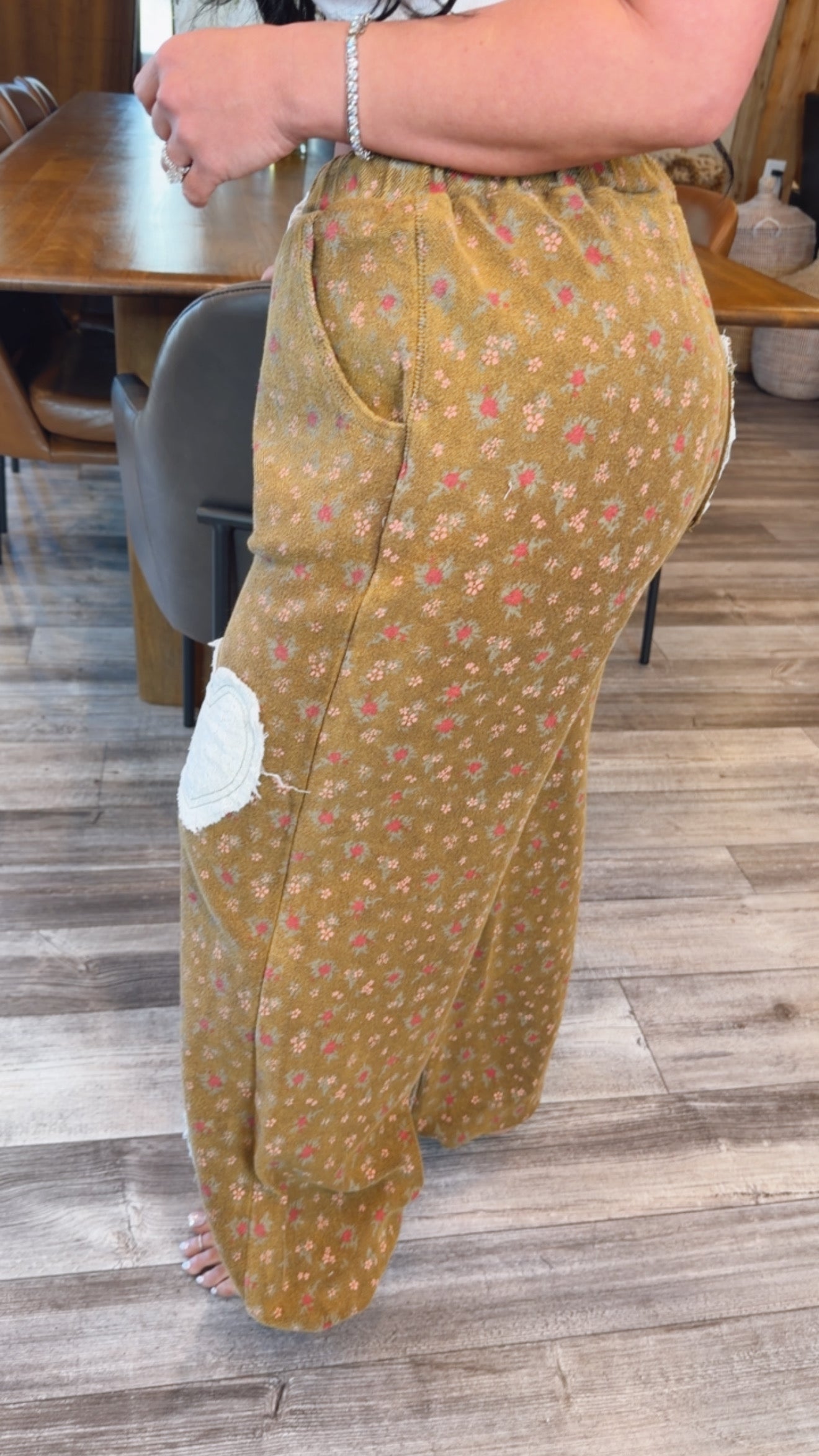 POL Rust And Pink Floral Patch Joggers