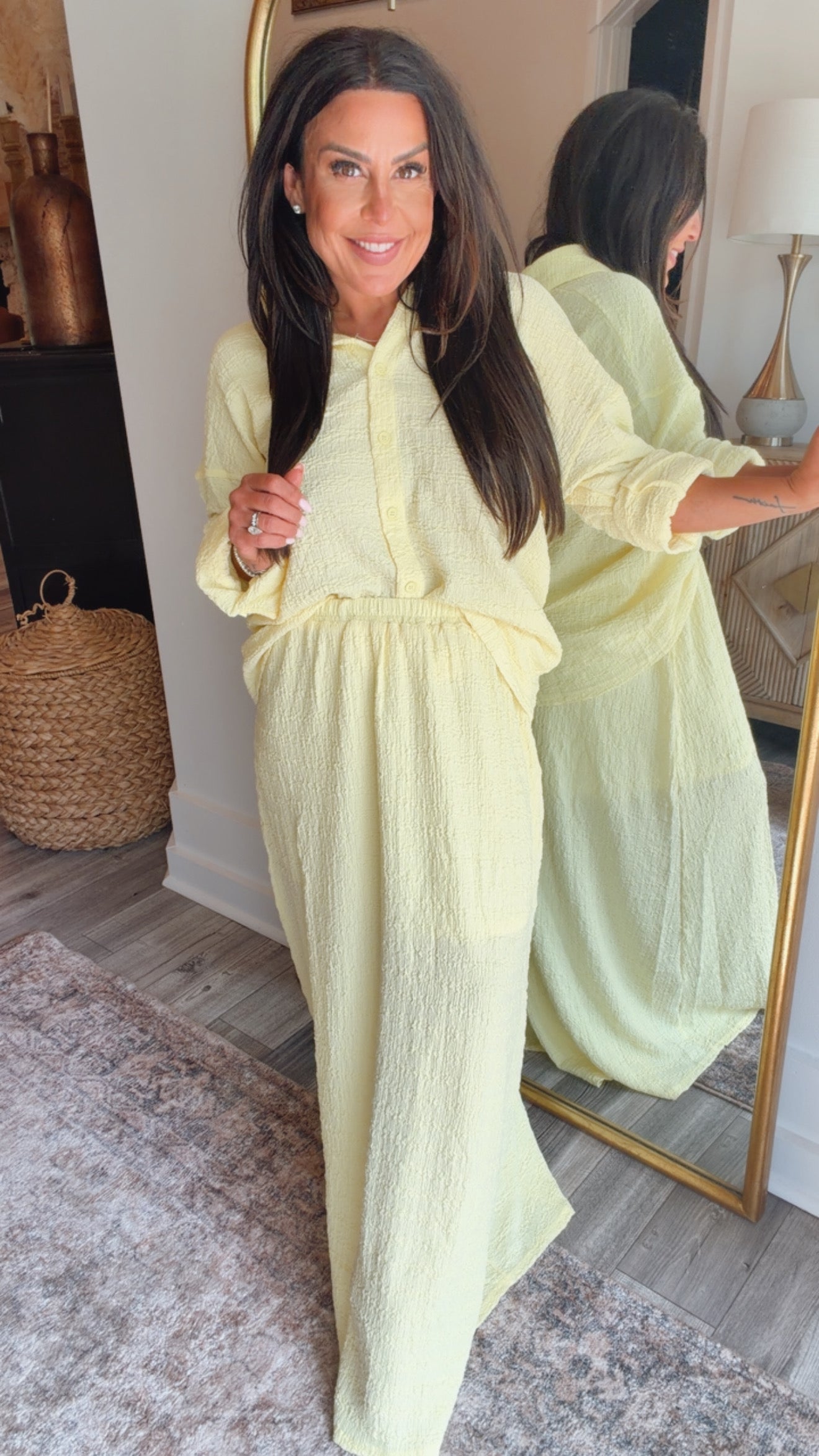 Chic Textured Yellow Long Sleeve Top  Cozy Co