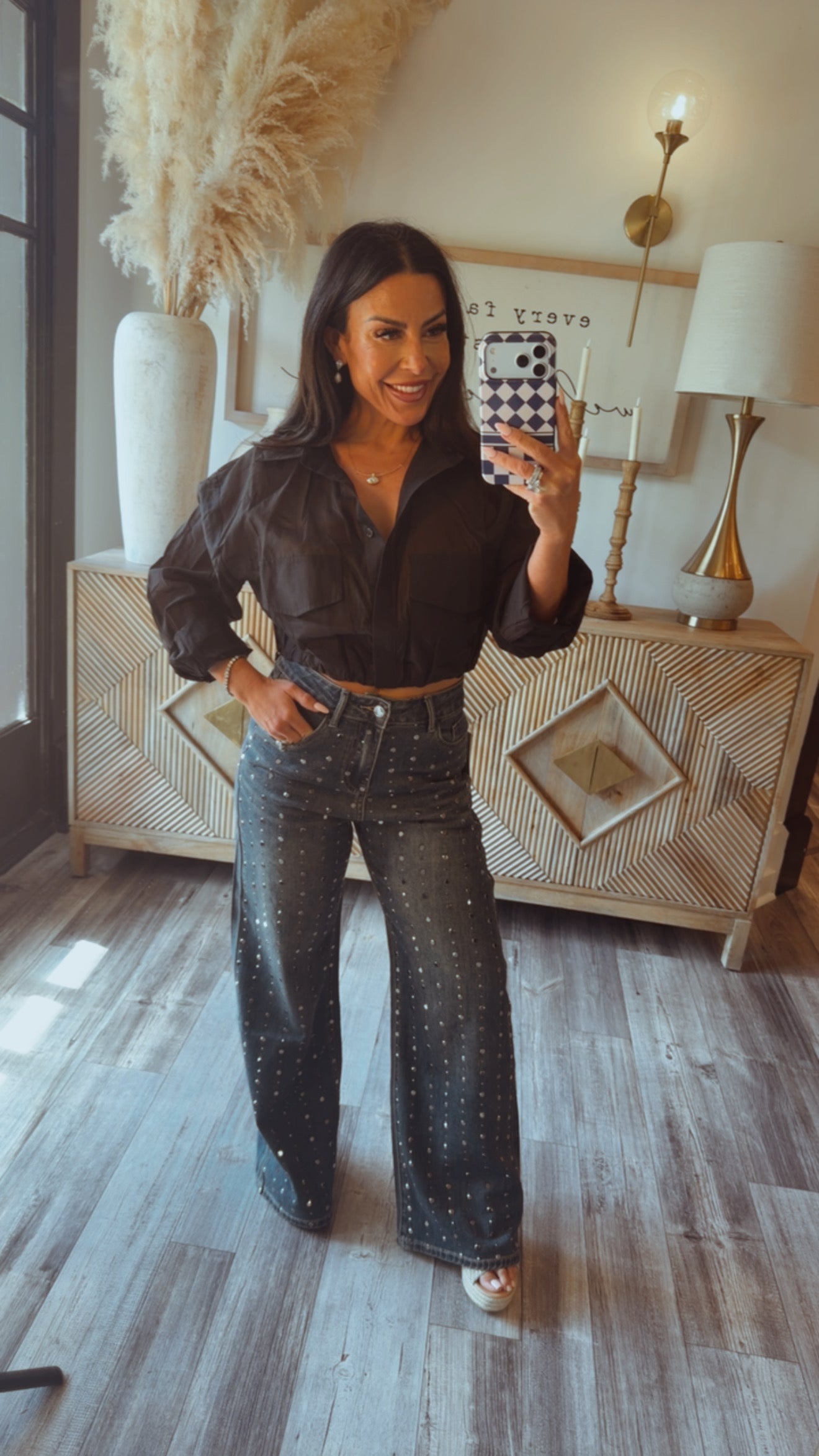 Diva Silver Studded Wide Leg Jeans
