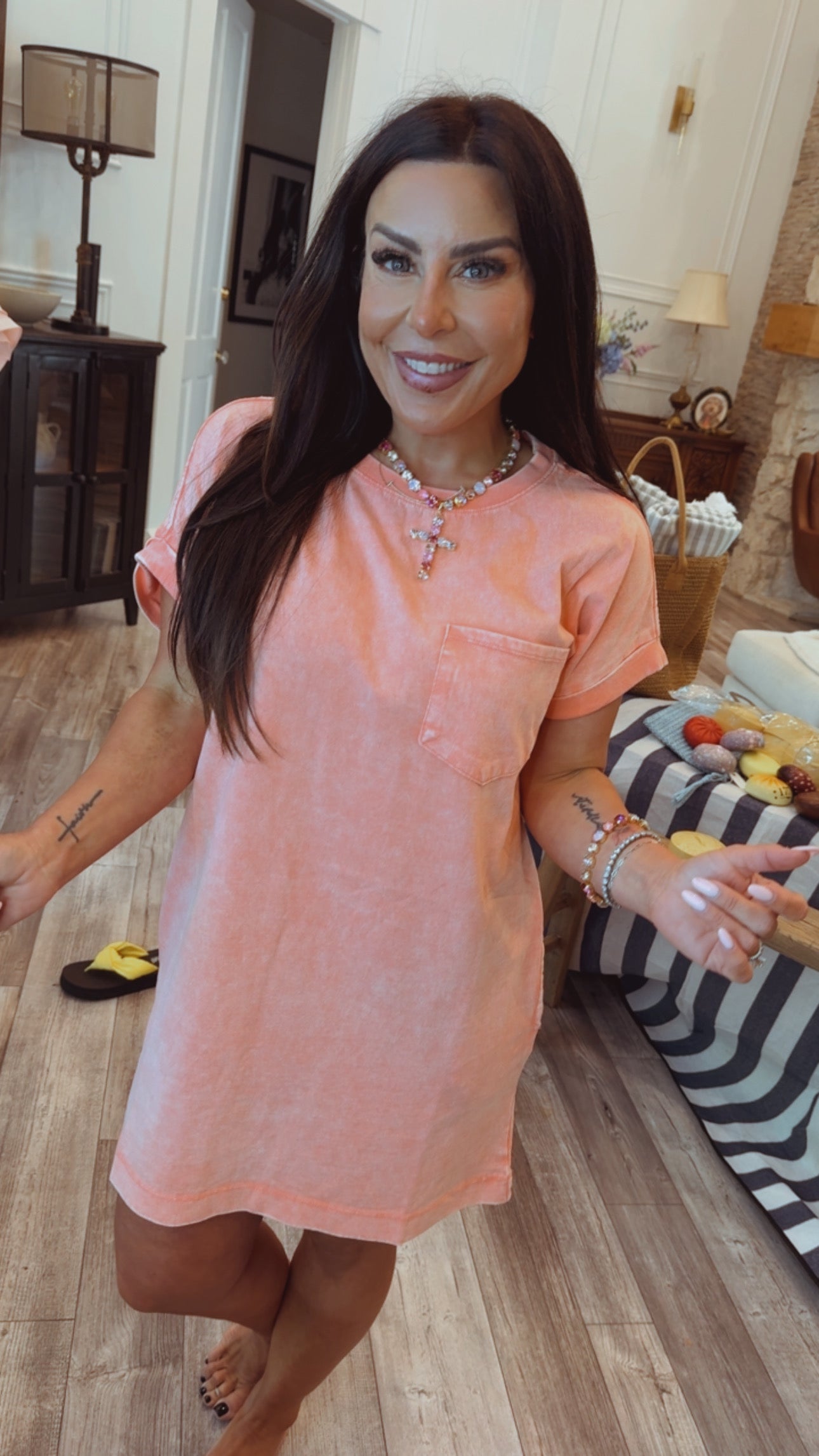 Ultra Soft Coral Acid Wash TShirt Dress