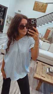 Sage Green  and White Gingham Ultra Soft Ruffle Sleeve Top