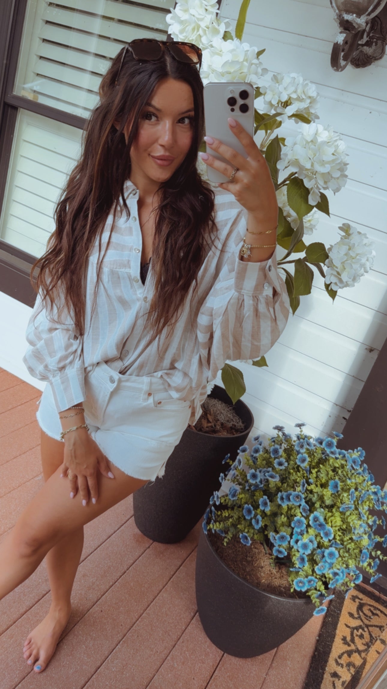 Mica Denim White Raw Hem High Rise Shorts
