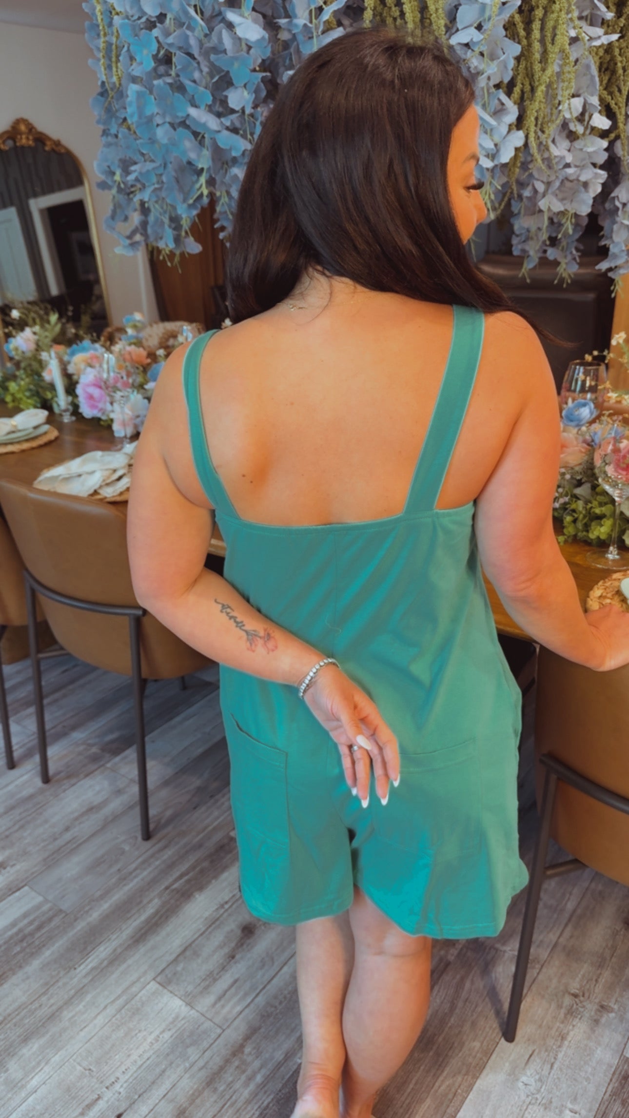 Mint Green Tank Romper With Pockets