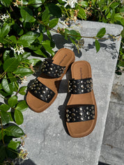Black and Gold Studded Sandals