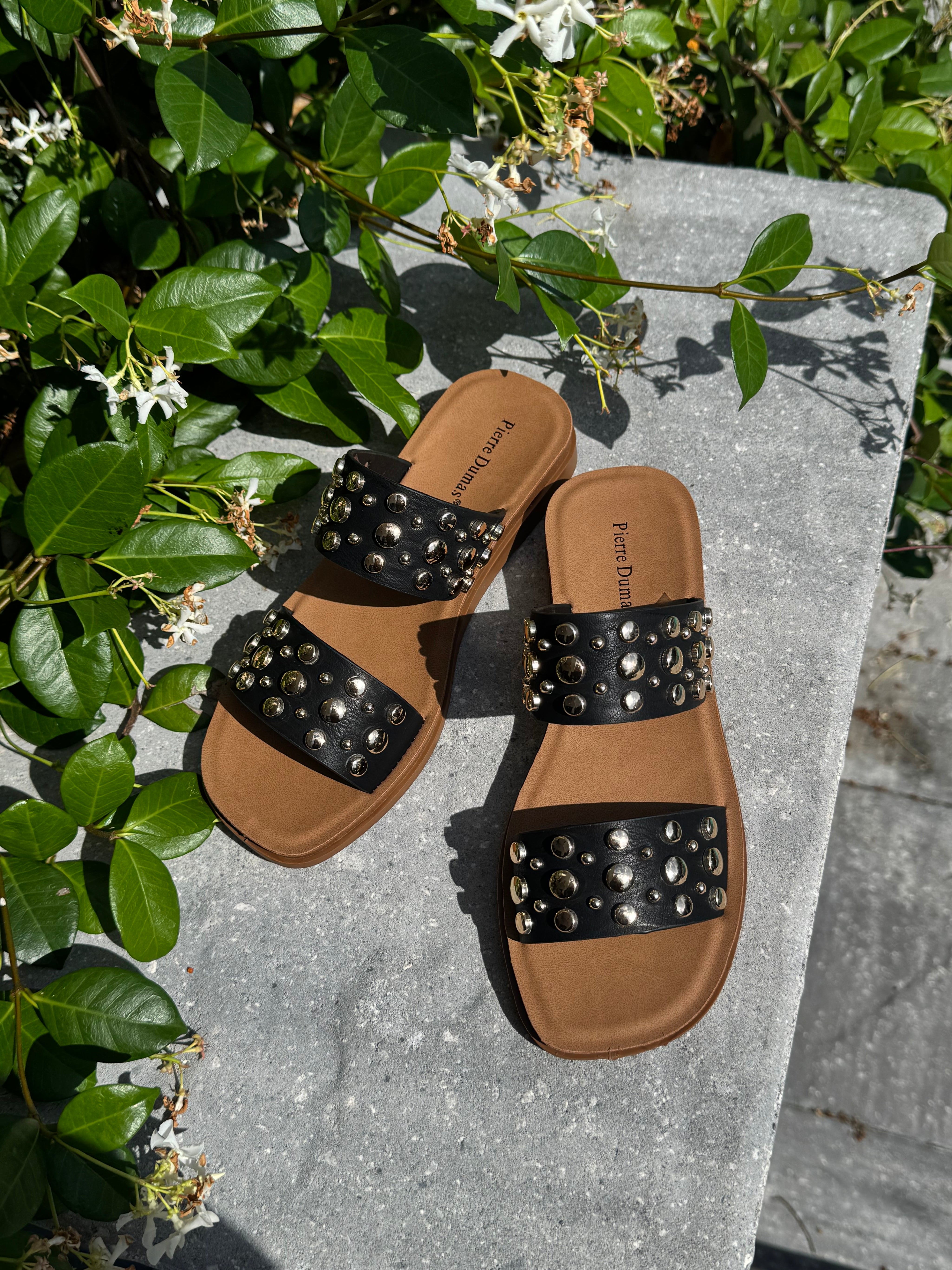 Black and Gold Studded Sandals