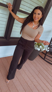 Chic Black Textured Slacks The Greii