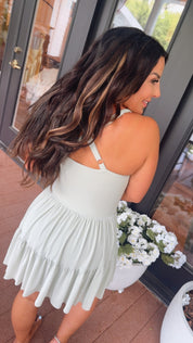 Sassy Sage Green Twirl Athletic Dress With Shorts and pocket