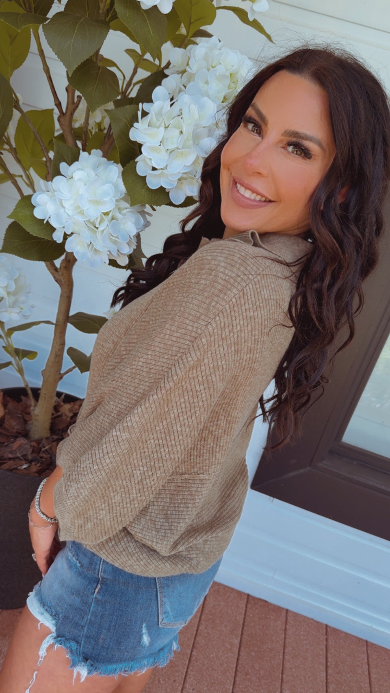 Soft Olive Knit Button Up Collared Top