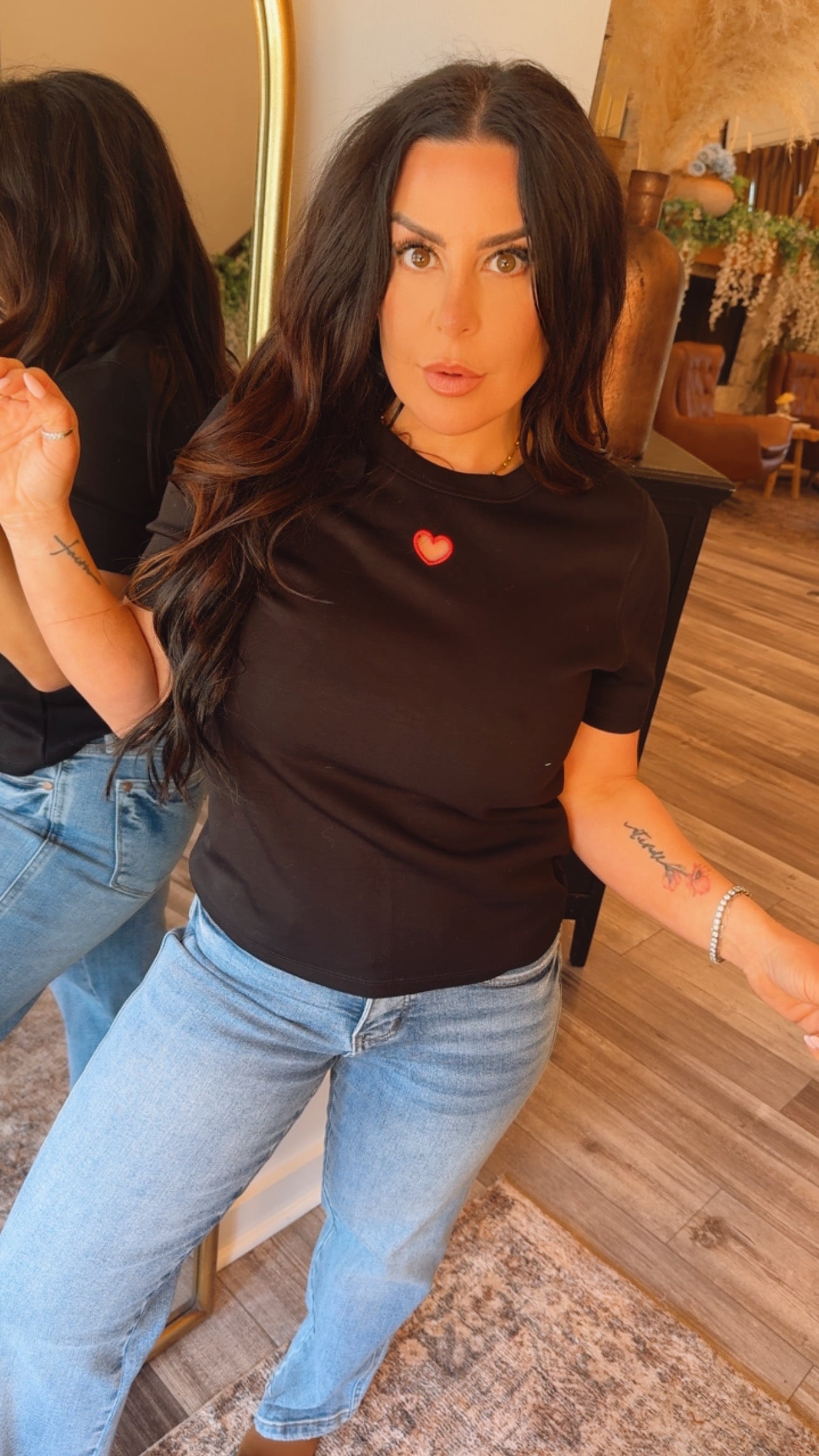 Ultra Soft Black And Red Heart Top