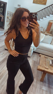 Black Vneck Everyday Cotton Crop Tank