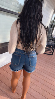 Sand Collared Short Sleeve Oversized Knit Top