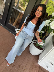Luxe Periwinkle Crop Top With White Trim  Stich&Co